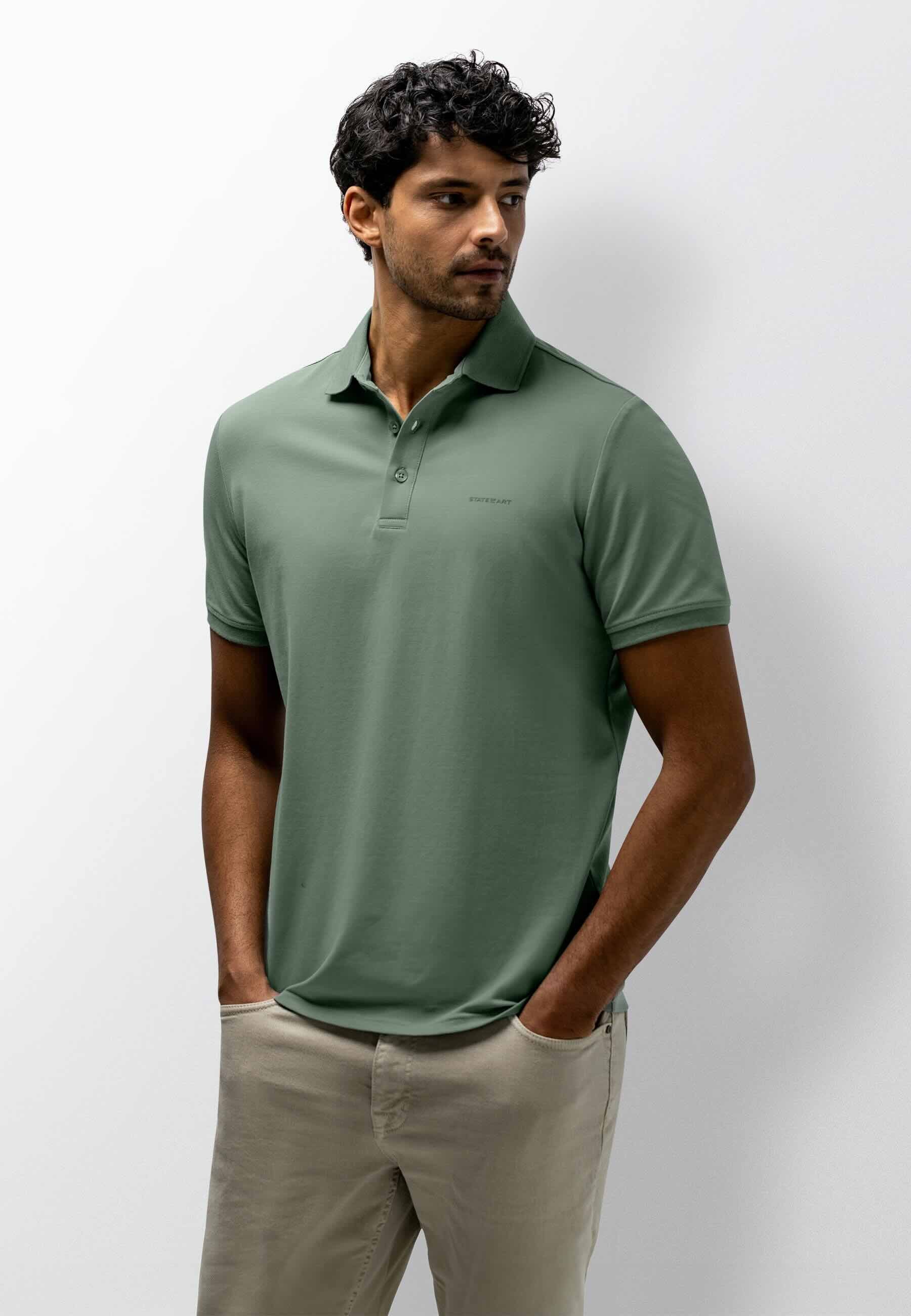Polo piqué uni stretch - donkergroen