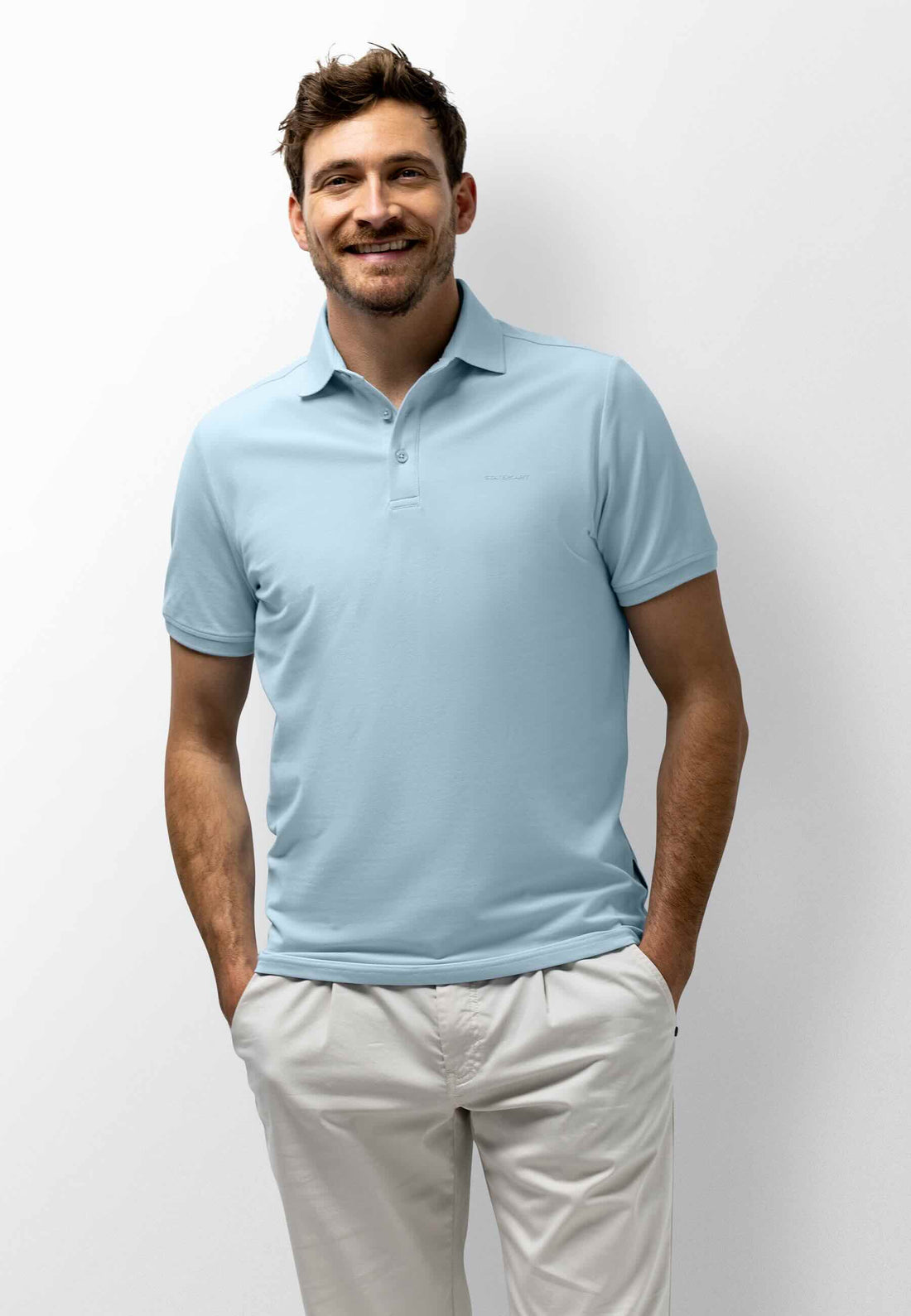 Polo piqué uni stretch - lichtblauw