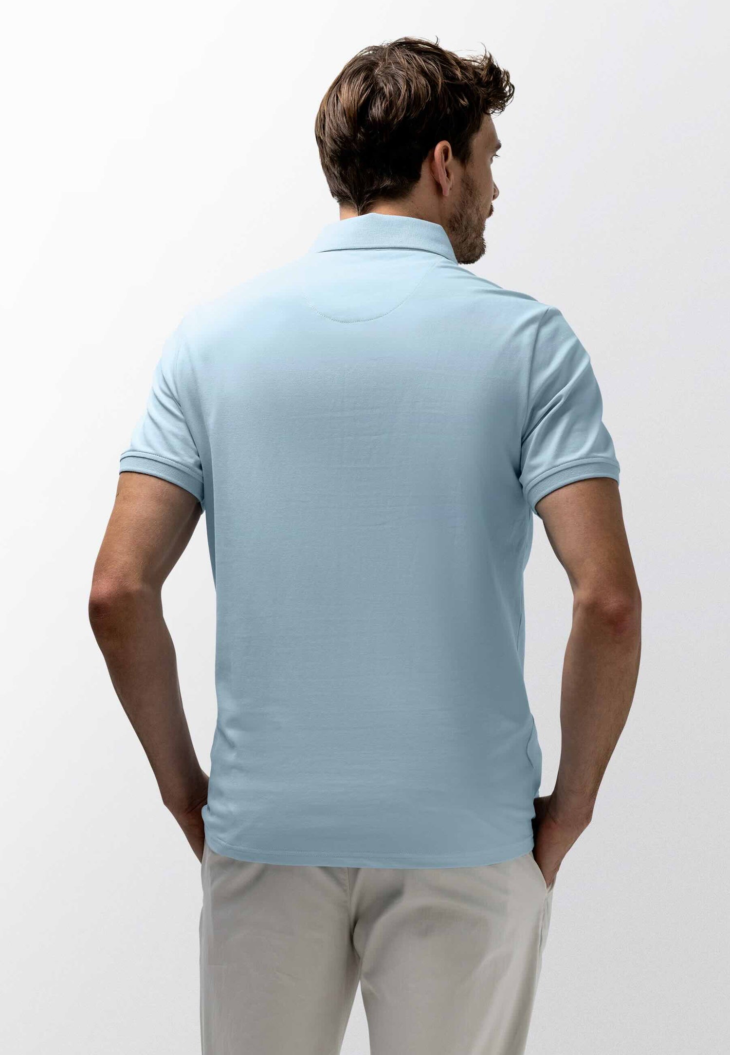 Polo piqué uni stretch - lichtblauw