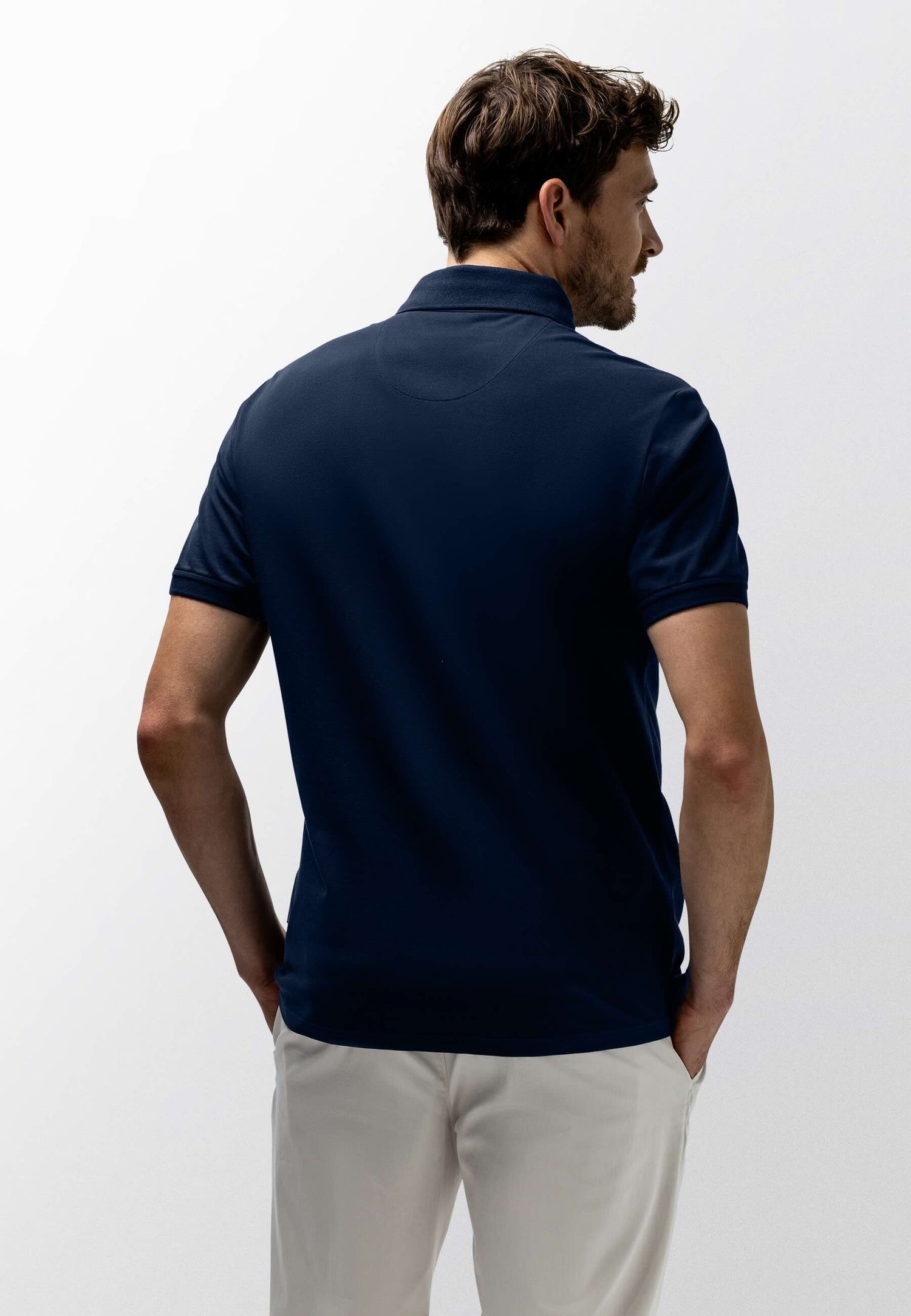 Polo piqué uni stretch - donkerblauw