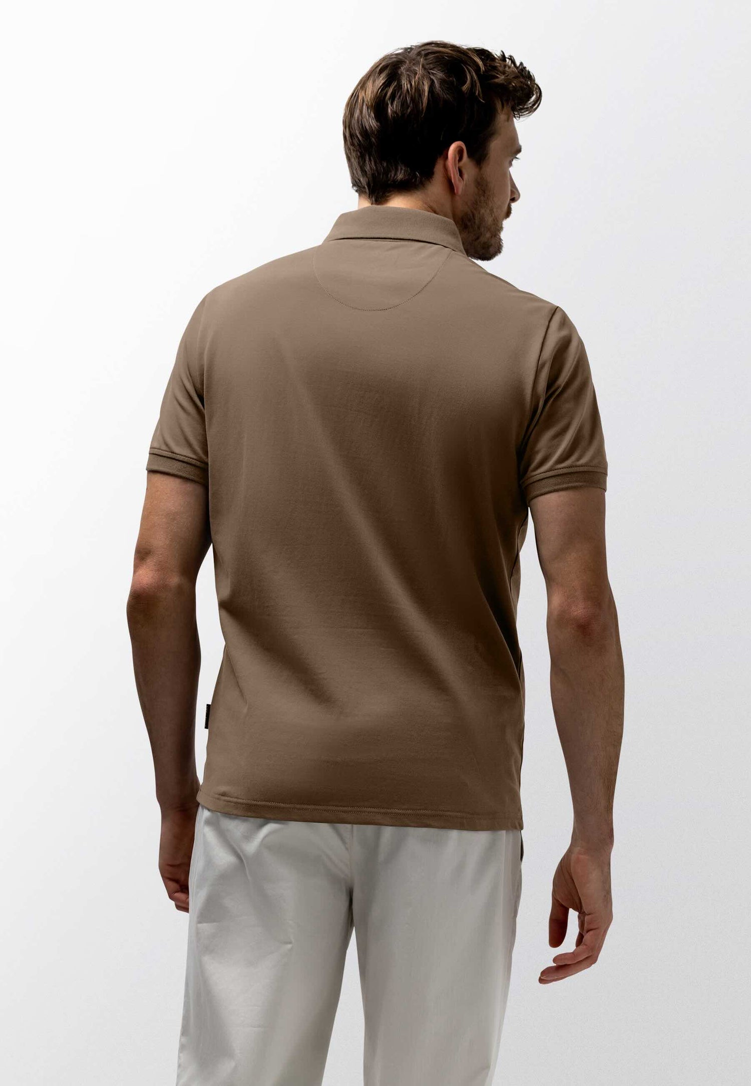 Polo piqué uni stretch - bruin