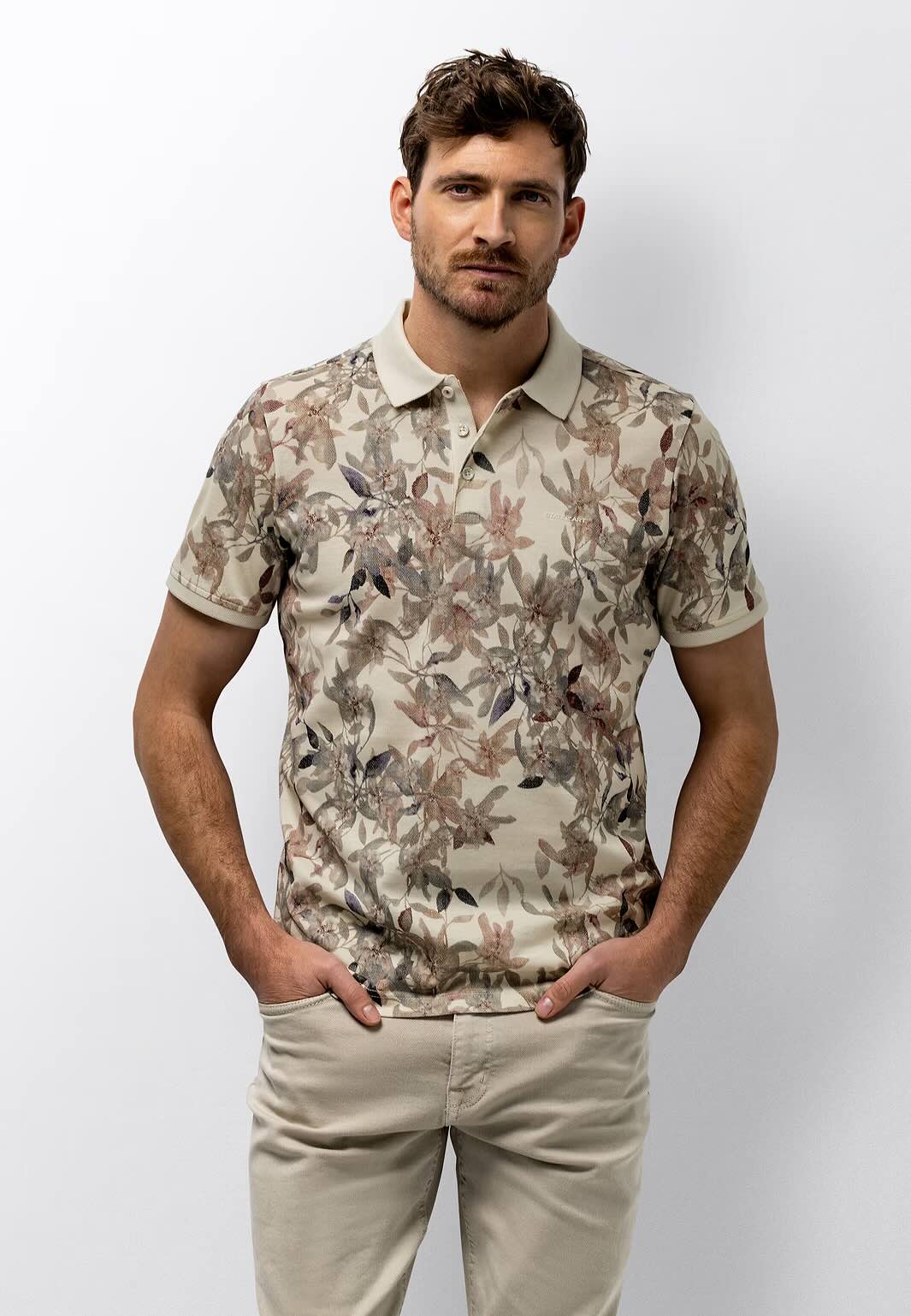 Polo gemerceriseerd katoen - beige / oud roze