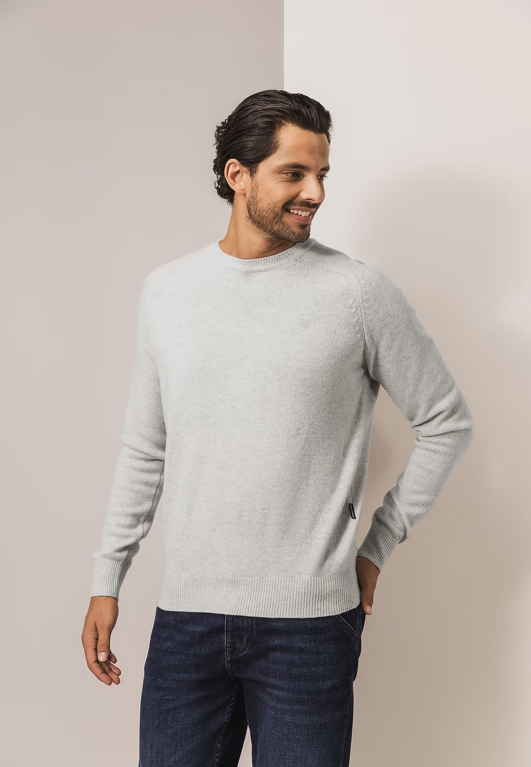 Trui lamswol met ronde hals - lichtgrijs