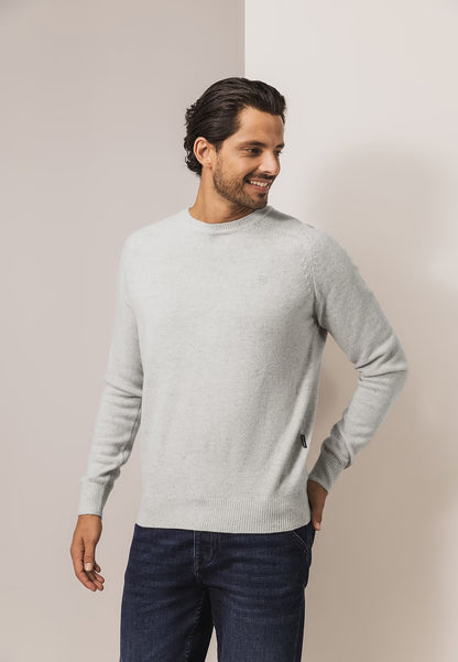 Trui lamswol met ronde hals - lichtgrijs