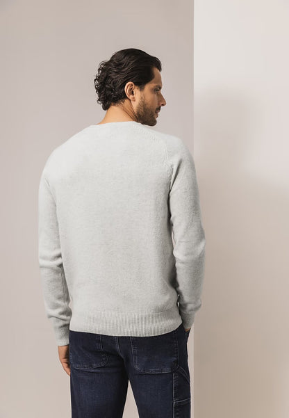 Trui lamswol met ronde hals - lichtgrijs
