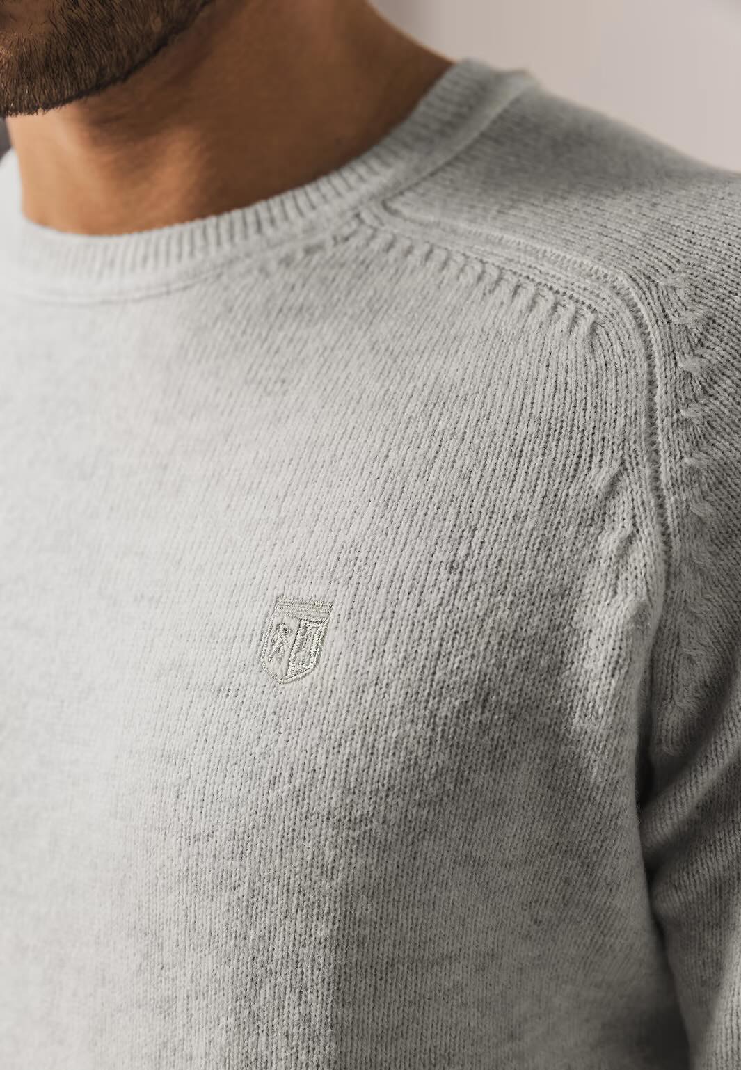 Trui lamswol met ronde hals - lichtgrijs