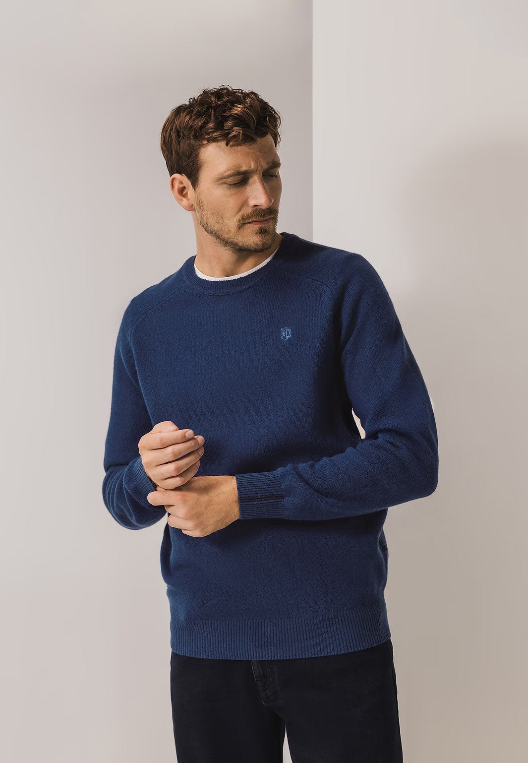 Trui lamswol met ronde hals - kobaltblauw
