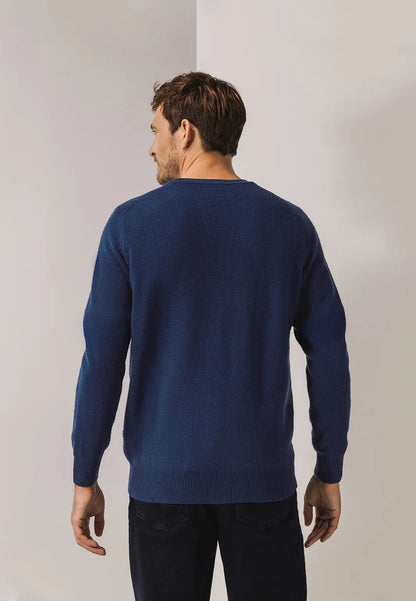 Trui lamswol met ronde hals - kobaltblauw