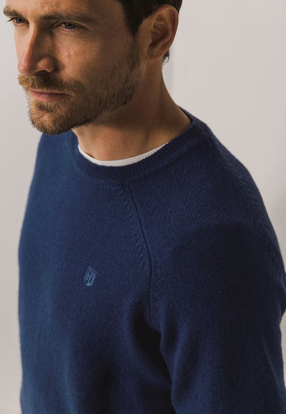 Trui lamswol met ronde hals - kobaltblauw