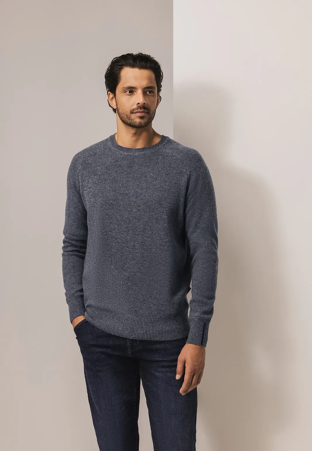 Trui lamswol met ronde hals - middengrijs