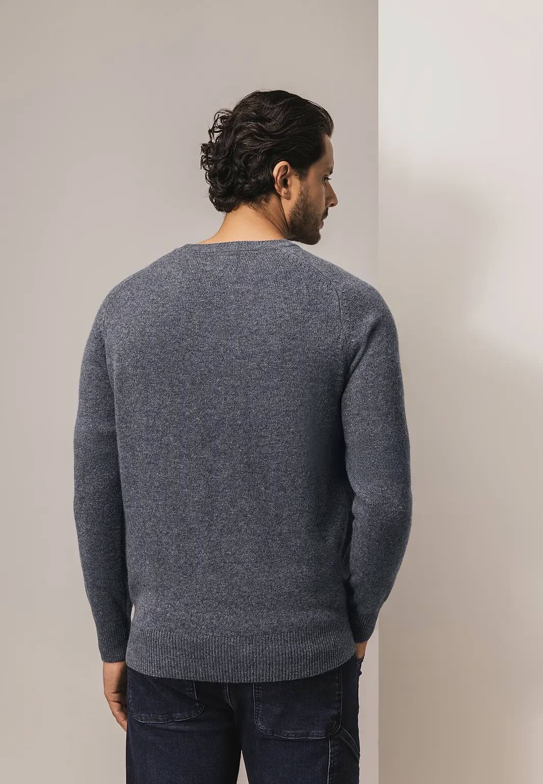 Trui lamswol met ronde hals - middengrijs