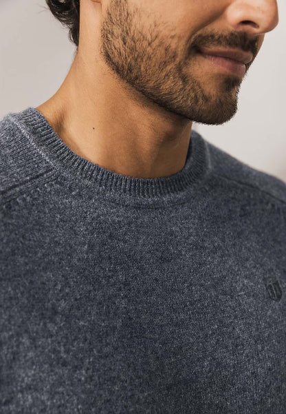 Trui lamswol met ronde hals - middengrijs