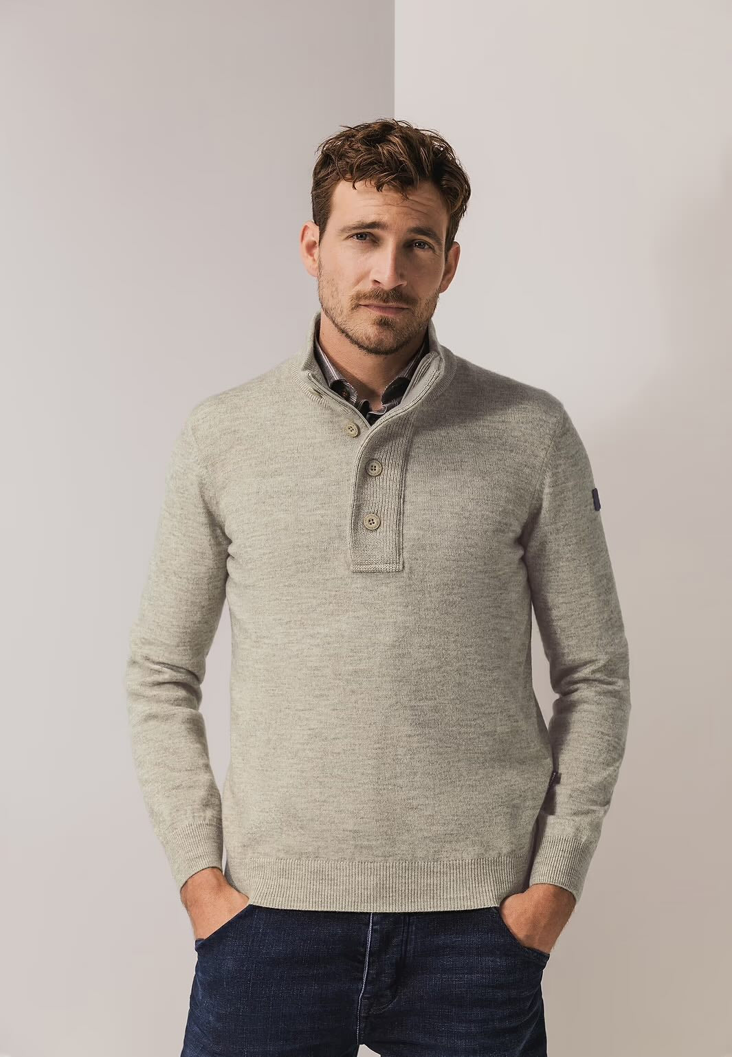 Trui met halve rits - beige