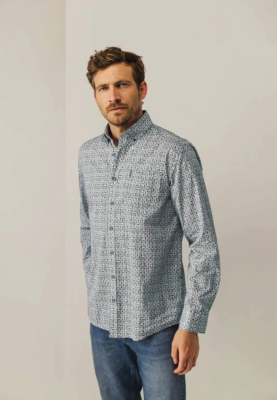 Overhemd met borstzak - grijs/groen/blauw/beige