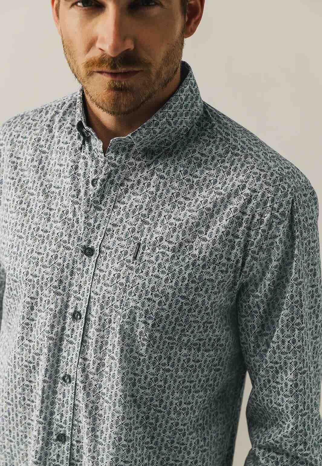 Overhemd met borstzak - grijs/groen/blauw/beige