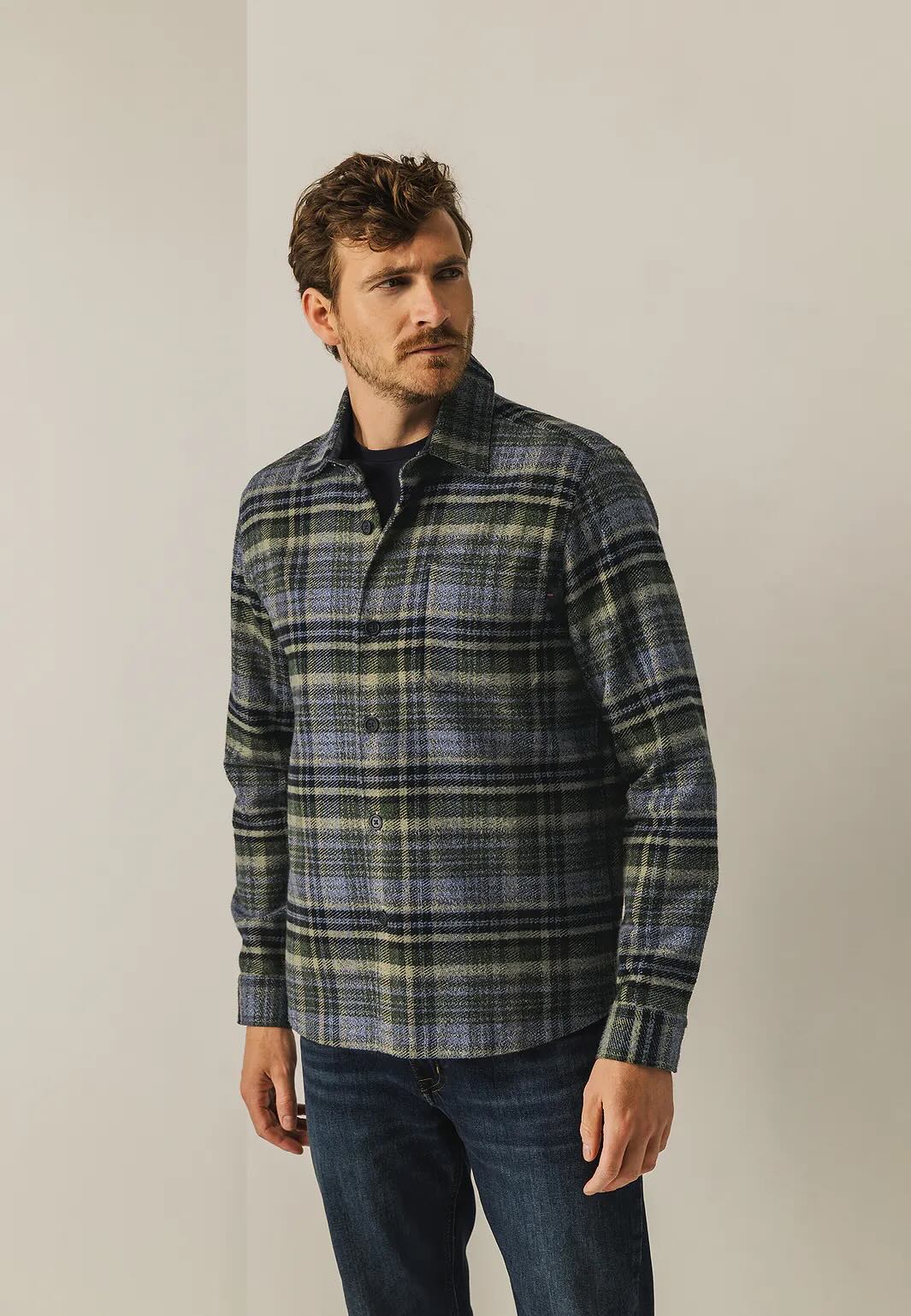 Overshirt ruit met borstzak - blauw groen beige