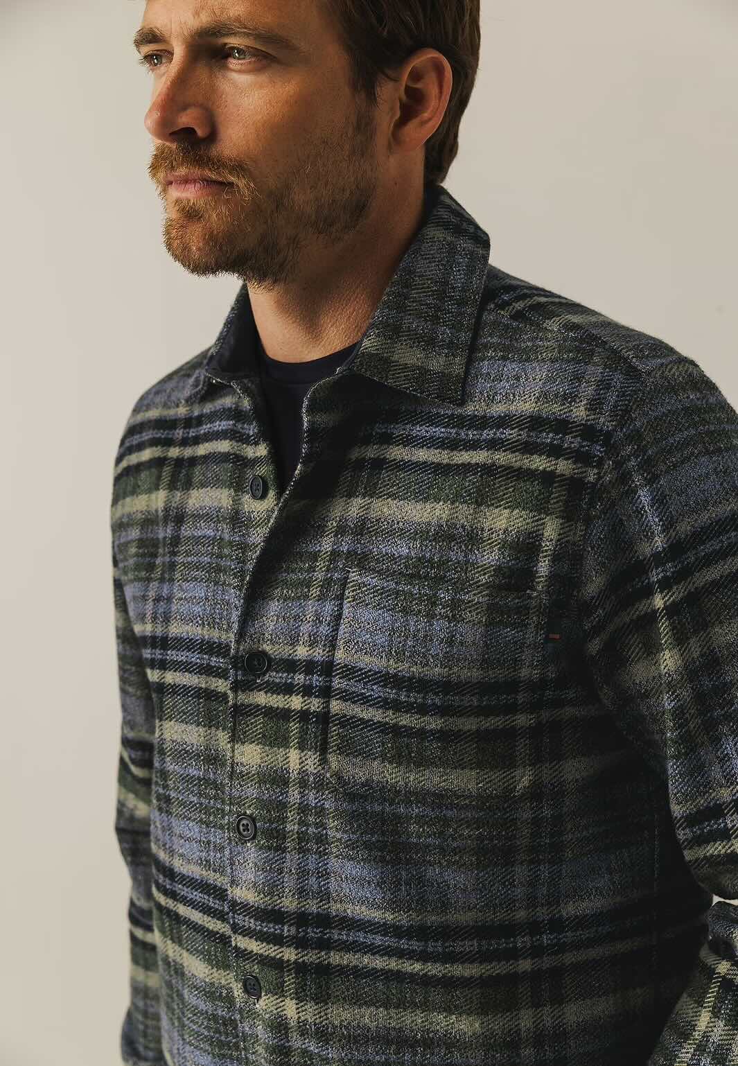 Overshirt ruit met borstzak - blauw groen beige