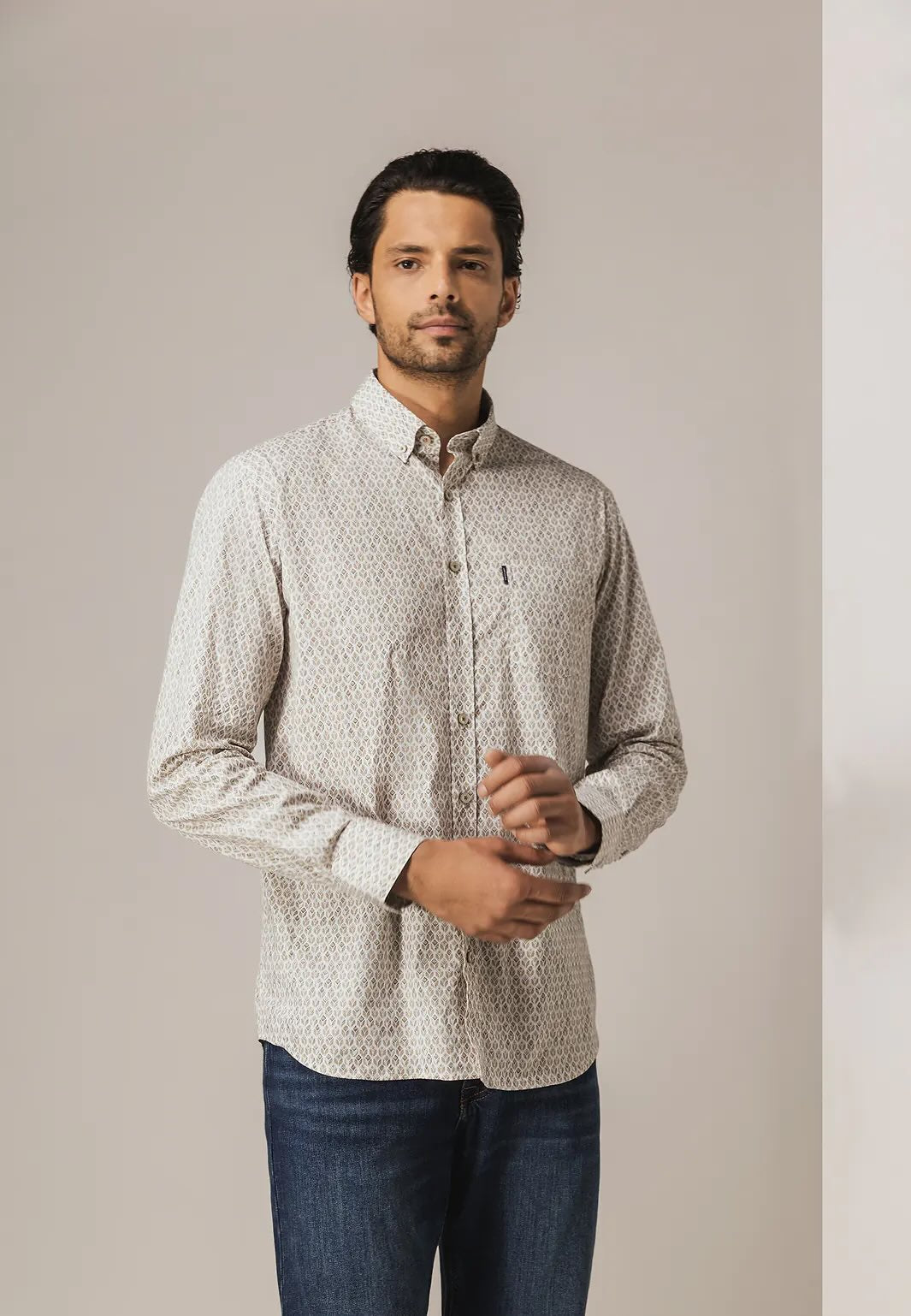 Overhemd met geometrische print - beige wit