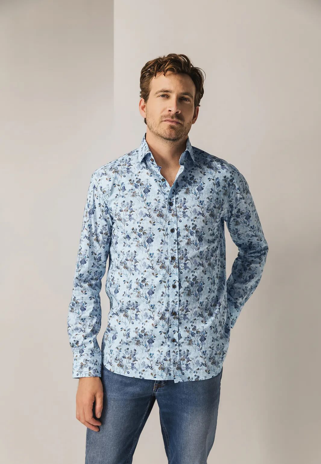 Overhemd met botanische print - blauw