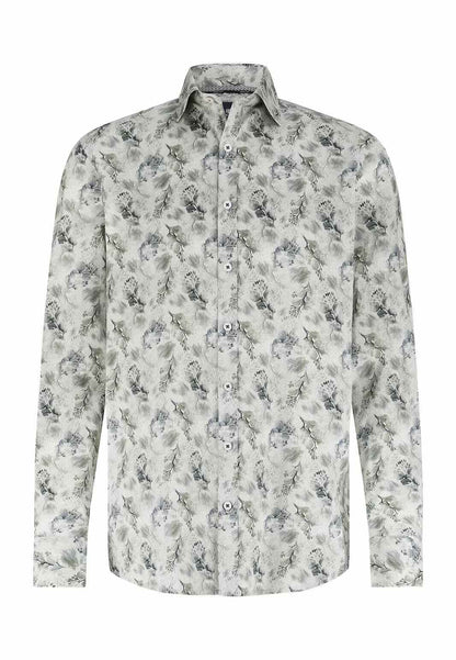 Overhemd met botanische print - grijs/groen/blauw