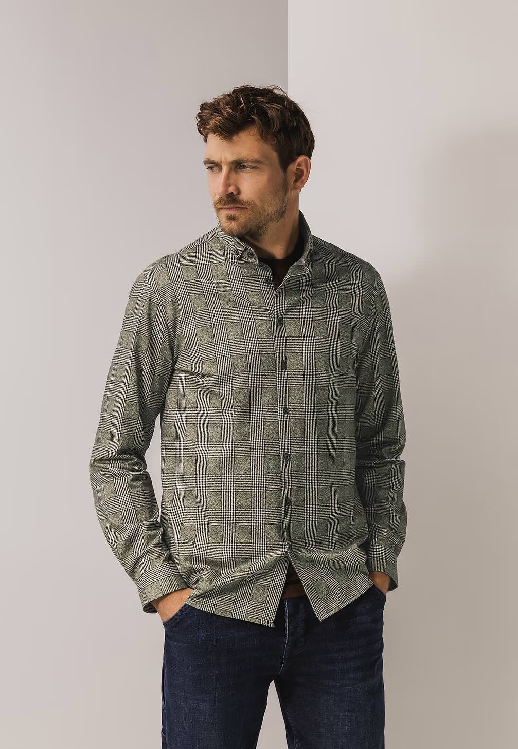 Overhemd jersey ruit - bruin