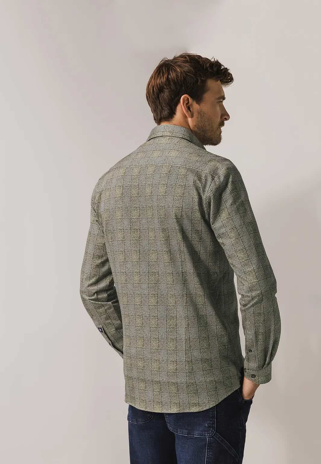 Overhemd jersey ruit - bruin