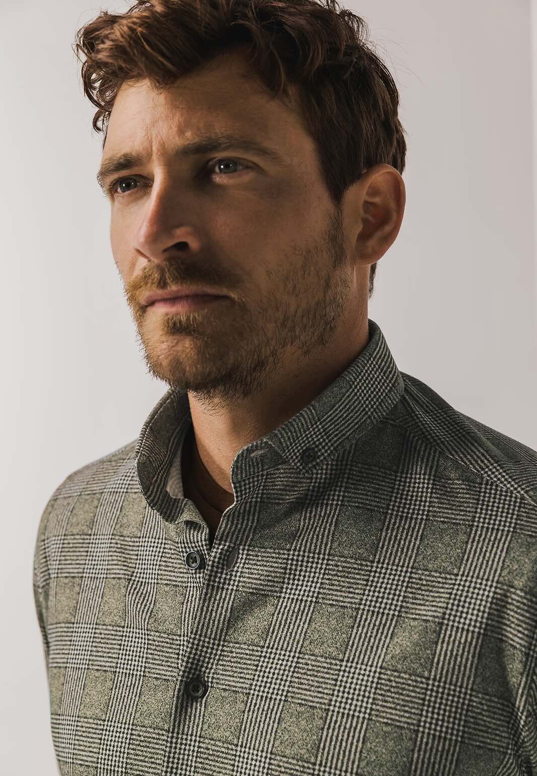 Overhemd jersey ruit - bruin