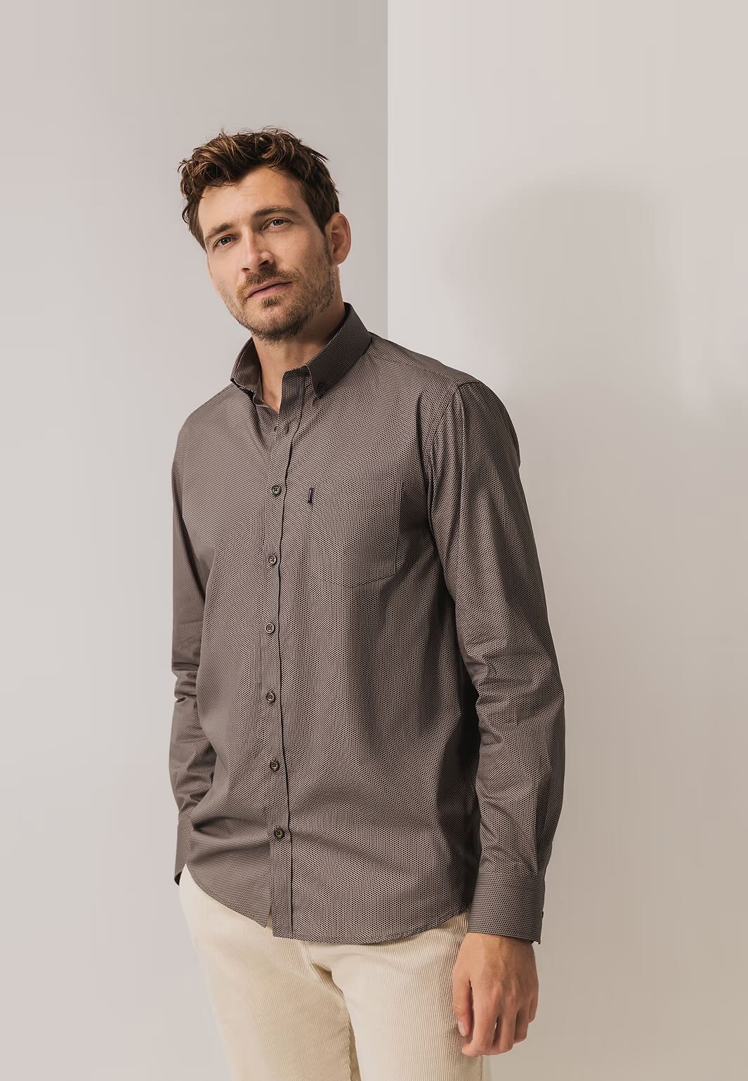 Overhemd met allover print - bruin