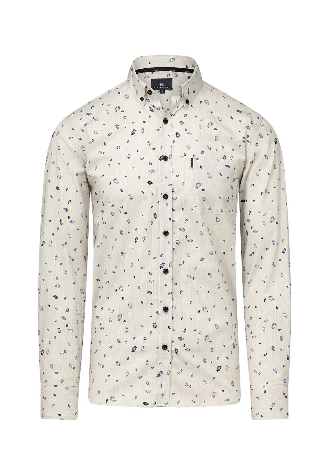 Overhemd fijne streep met allover print - lichtgrijs/blauw