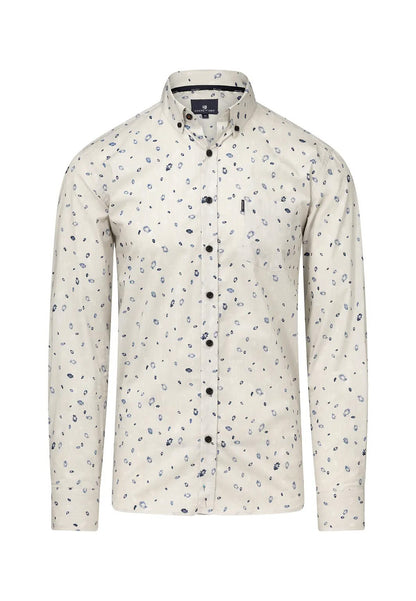 Overhemd fijne streep met allover print - lichtgrijs/blauw