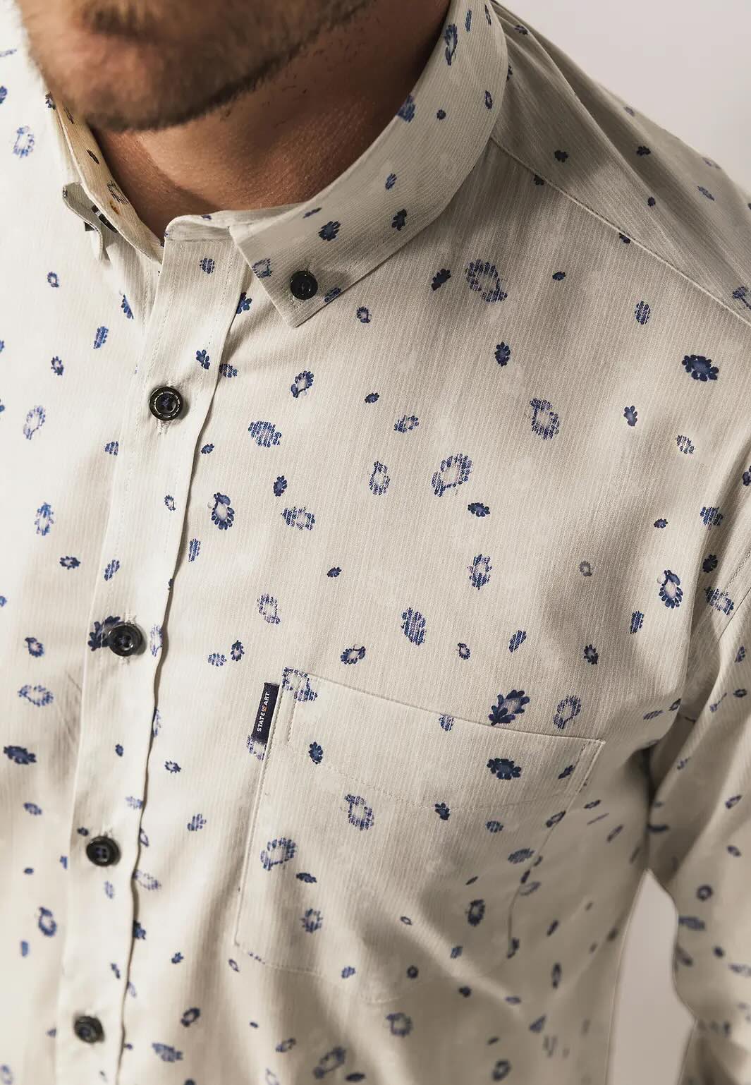 Overhemd fijne streep met allover print - lichtgrijs/blauw