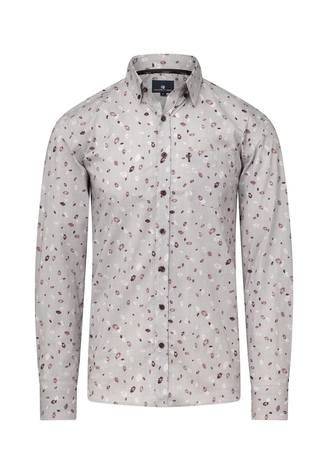 Overhemd fijne streep met allover print - lichtgrijs/bordeauxrood