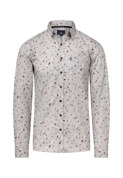 Overhemd fijne streep met allover print - lichtgrijs/bordeauxrood