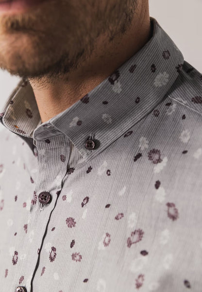 Overhemd fijne streep met allover print - lichtgrijs/bordeauxrood