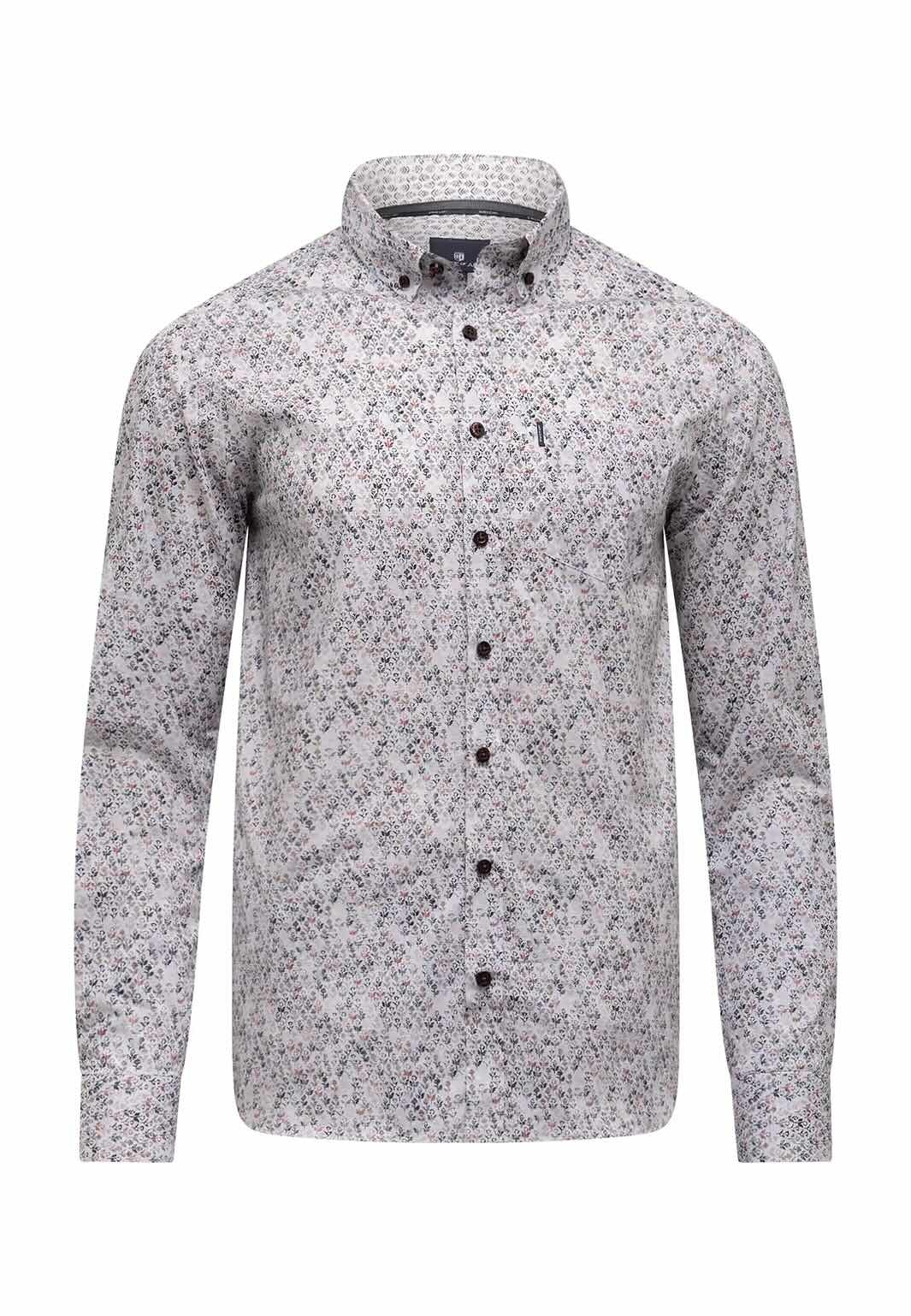 Overhemd bloemenprint - lichtgrijs/bordeauxrood