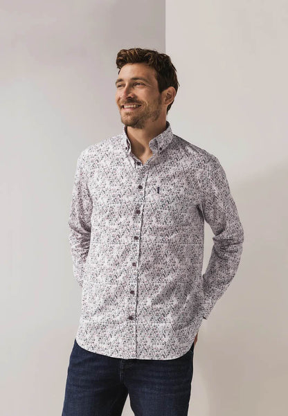 Overhemd bloemenprint - lichtgrijs/bordeauxrood