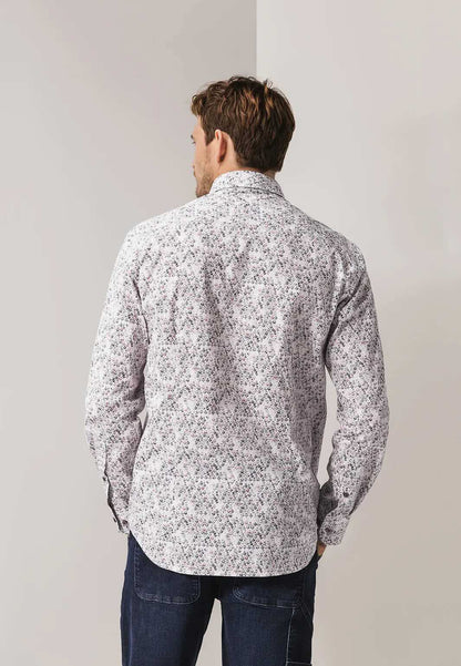 Overhemd bloemenprint - lichtgrijs/bordeauxrood