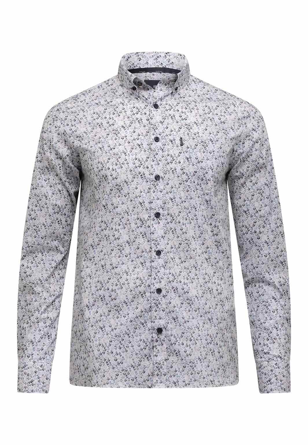Overhemd bloemenprint - lichtgrijs/blauw