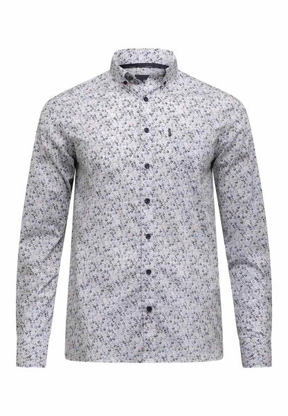 Overhemd bloemenprint - lichtgrijs/blauw