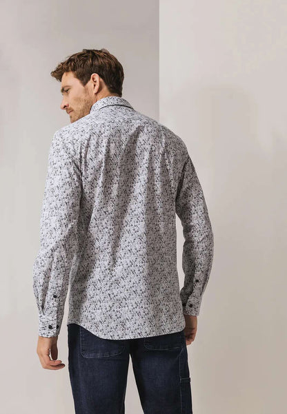 Overhemd bloemenprint - lichtgrijs/blauw