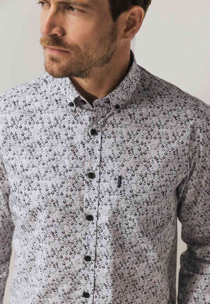 Overhemd bloemenprint - lichtgrijs/blauw