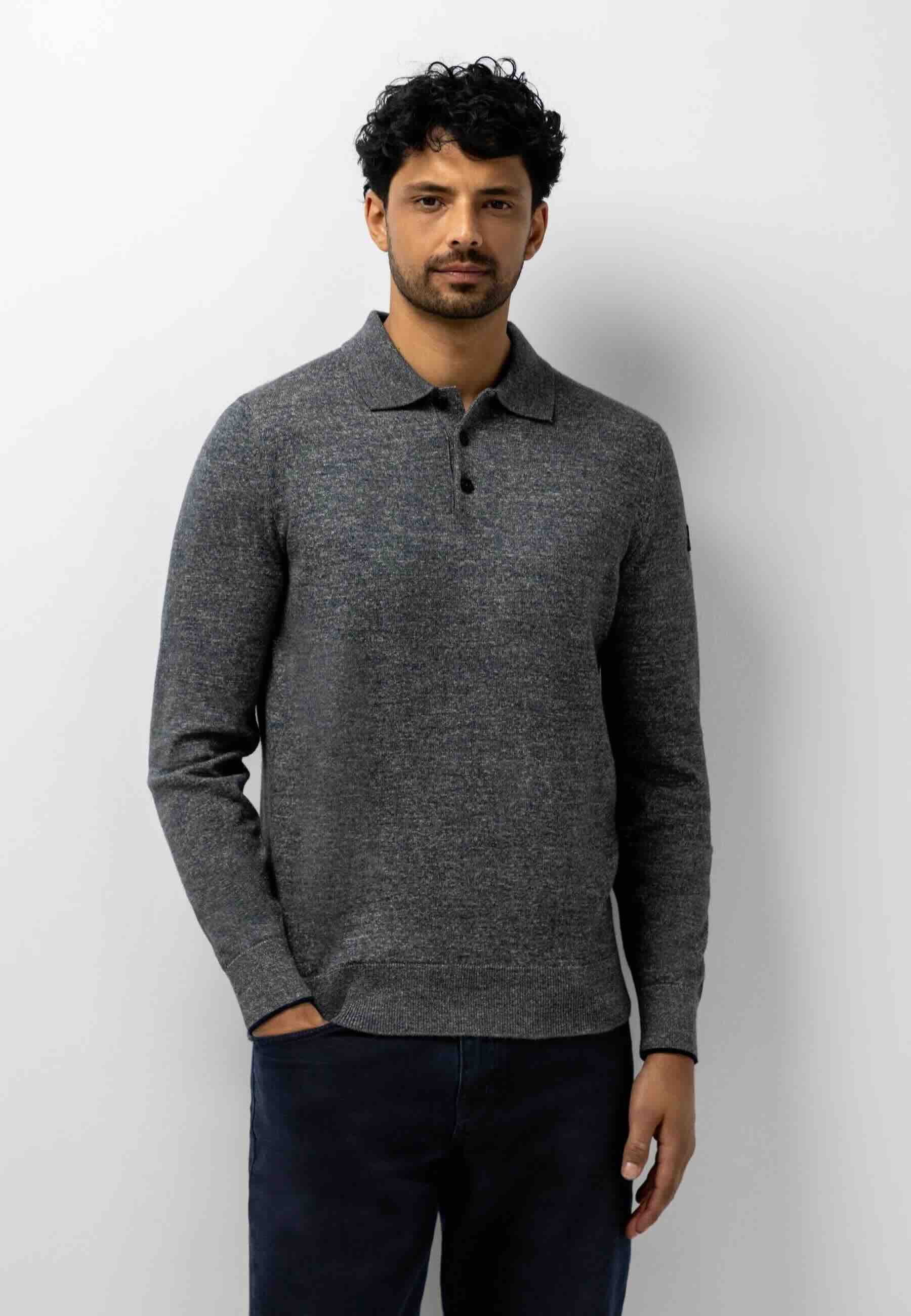 Trui polokraag met knopen - grijs / blauw
