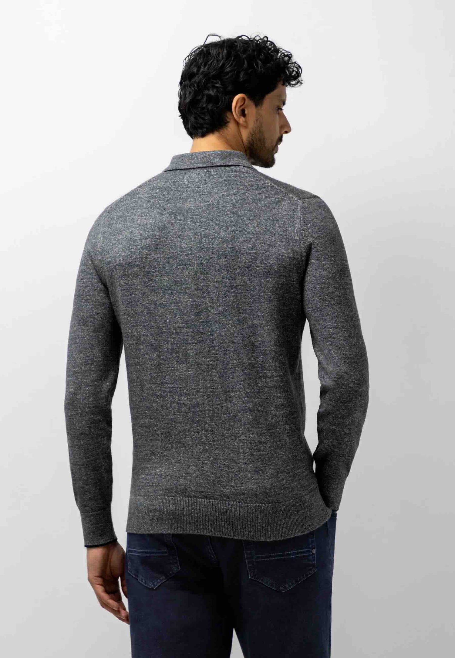 Trui polokraag met knopen - grijs / blauw
