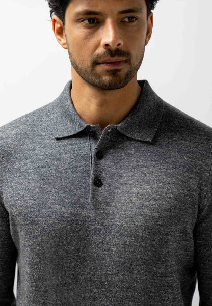 Trui polokraag met knopen - grijs / blauw