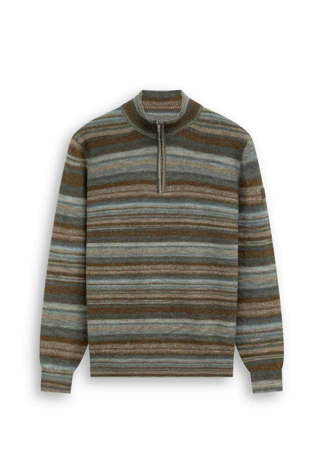 Trui gestreept met halve rits - beige bruin groen