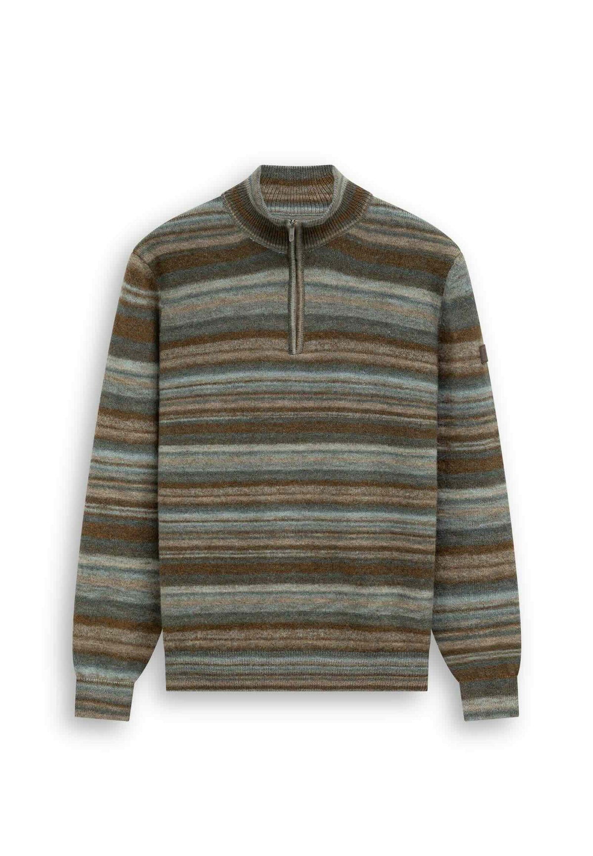 Trui gestreept met halve rits - beige bruin groen
