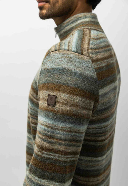 Trui gestreept met halve rits - beige bruin groen