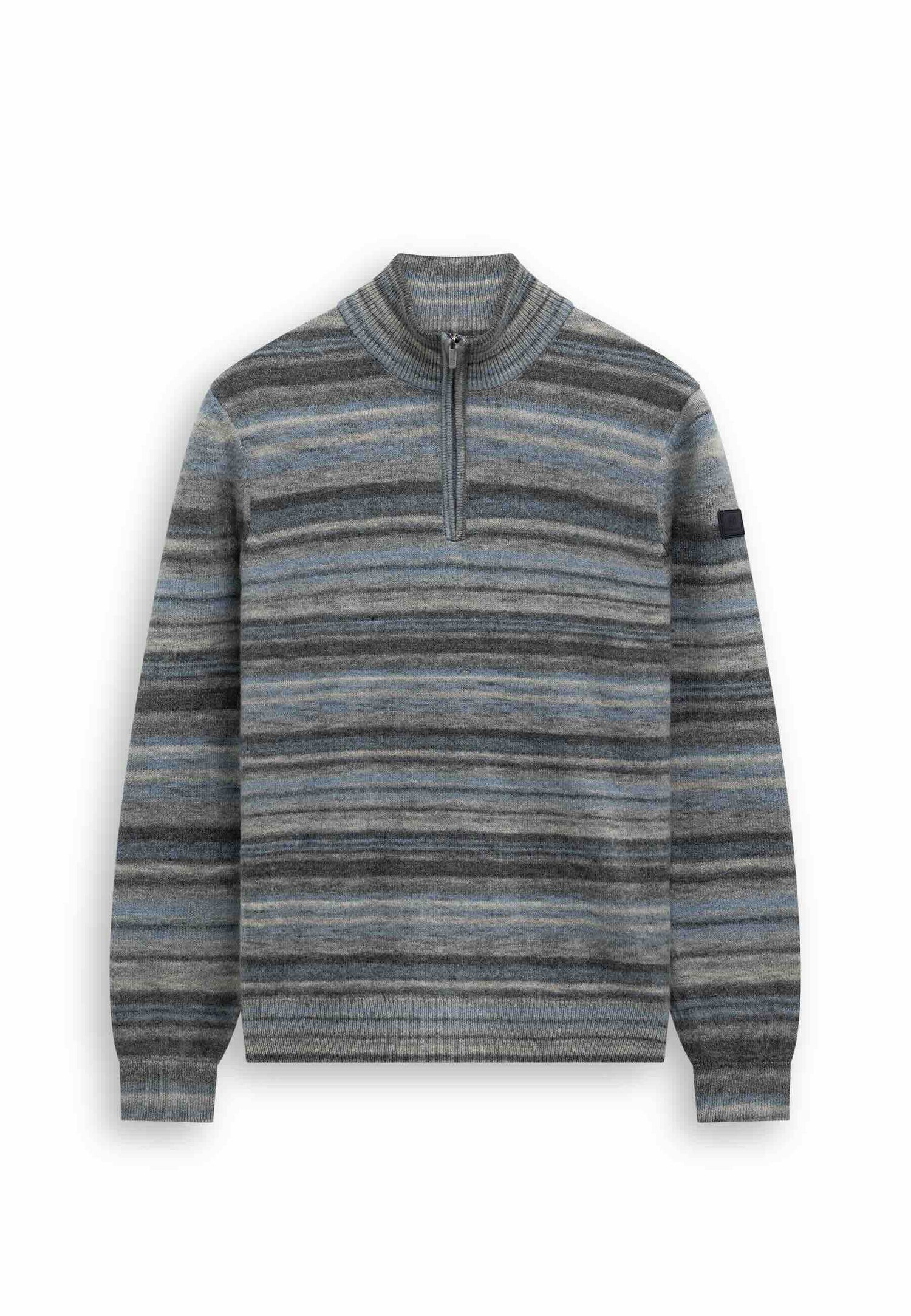 Trui gestreept met halve rits - grijs / blauw
