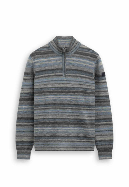 Trui gestreept met halve rits - grijs / blauw
