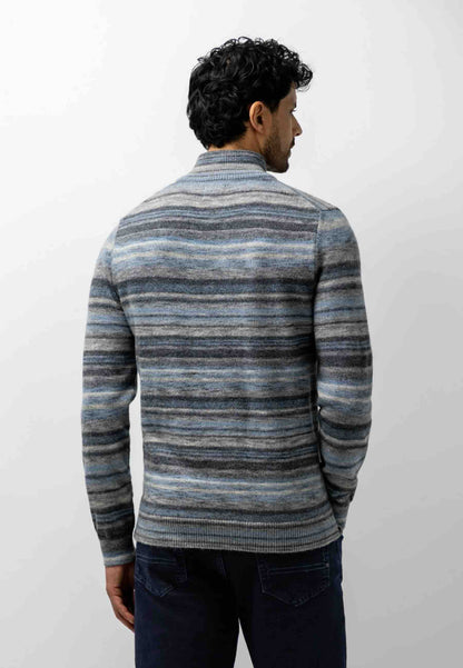 Trui gestreept met halve rits - grijs / blauw